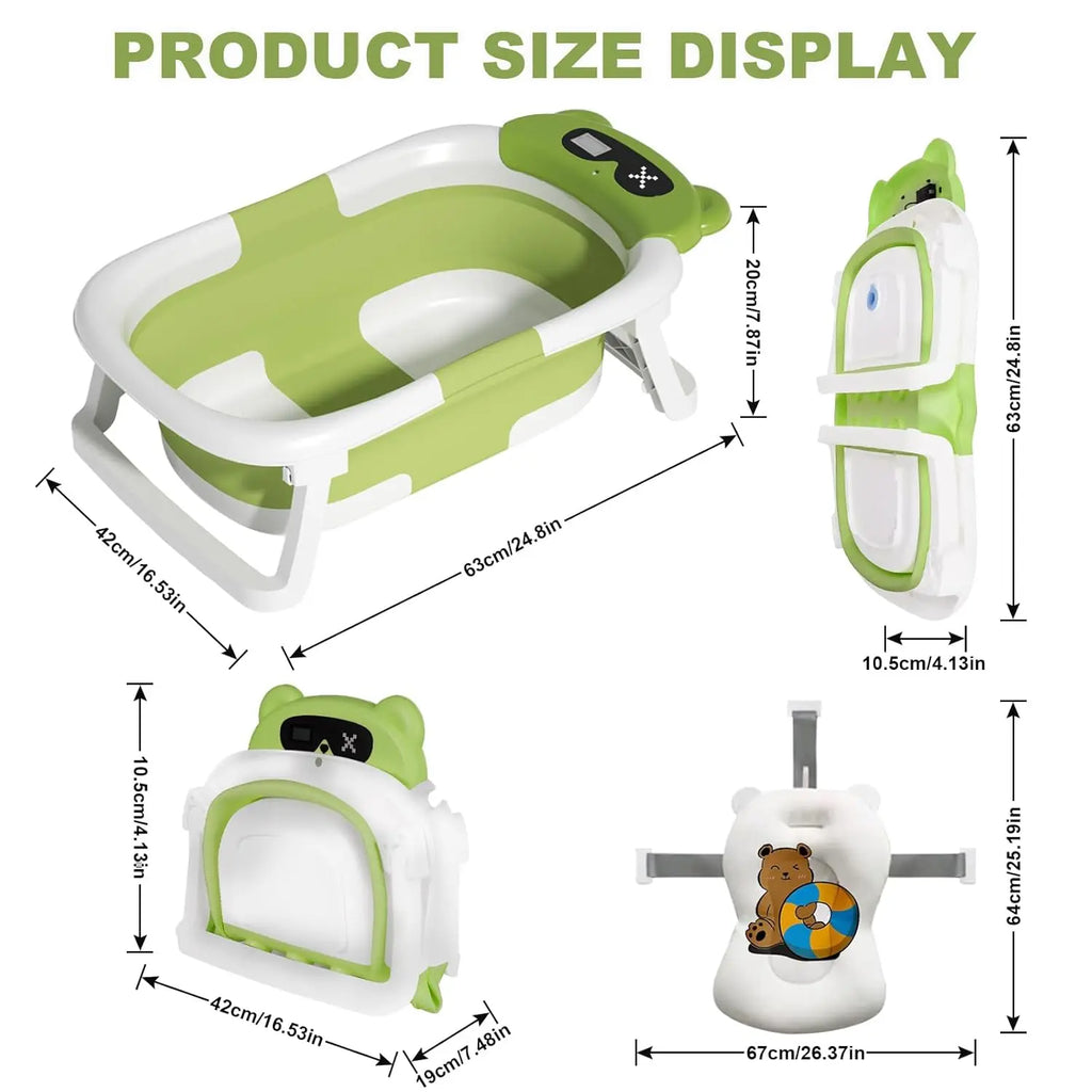 Baby Bathtub Foldable Baby Bathtub with Thermometer and Floating Cushion for Infants and Toddlers Newborn from 0-36 Months