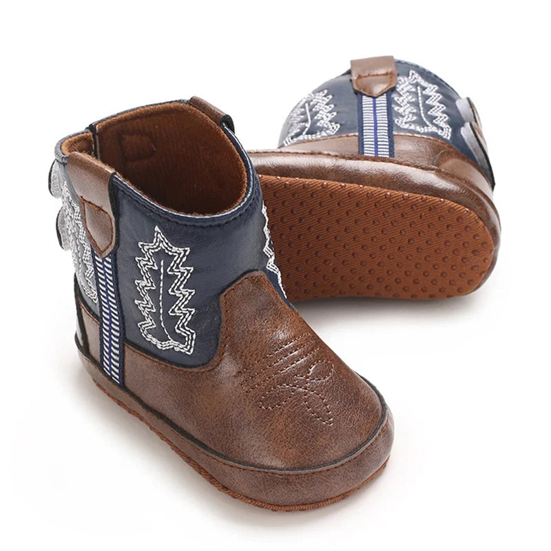 Winter Autumn Baby Shoes Western Denim Midsole Boots Infant Boys Girls PU Printing Soft Bottom anti Slip Casual Walking Shoes