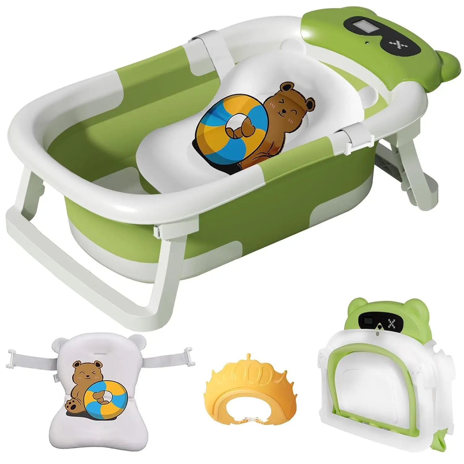 Baby Bathtub Foldable Baby Bathtub with Thermometer and Floating Cushion for Infants and Toddlers Newborn from 0-36 Months