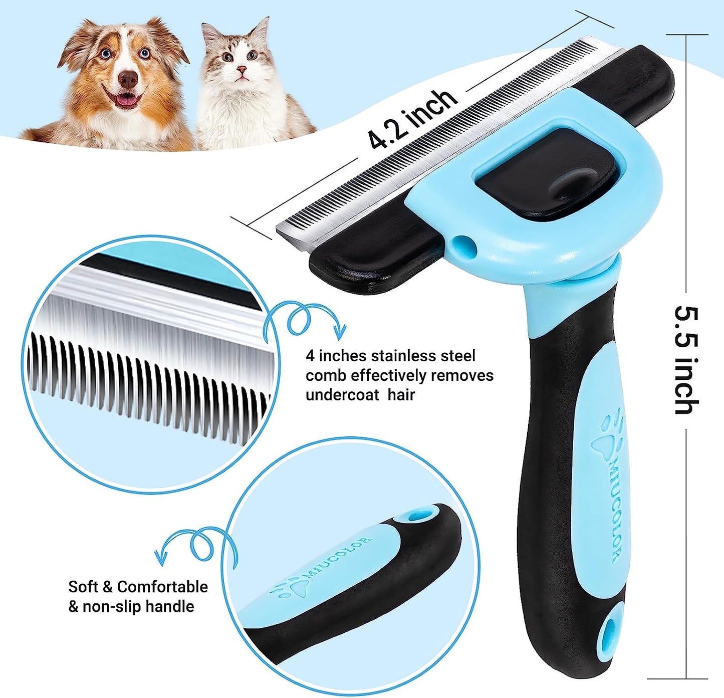 Pet Grooming Brush, Deshedding Tool for Dogs & Cats, Effectively Reduces Shedding by up to 95% for Short Medium and Long Pet Hair