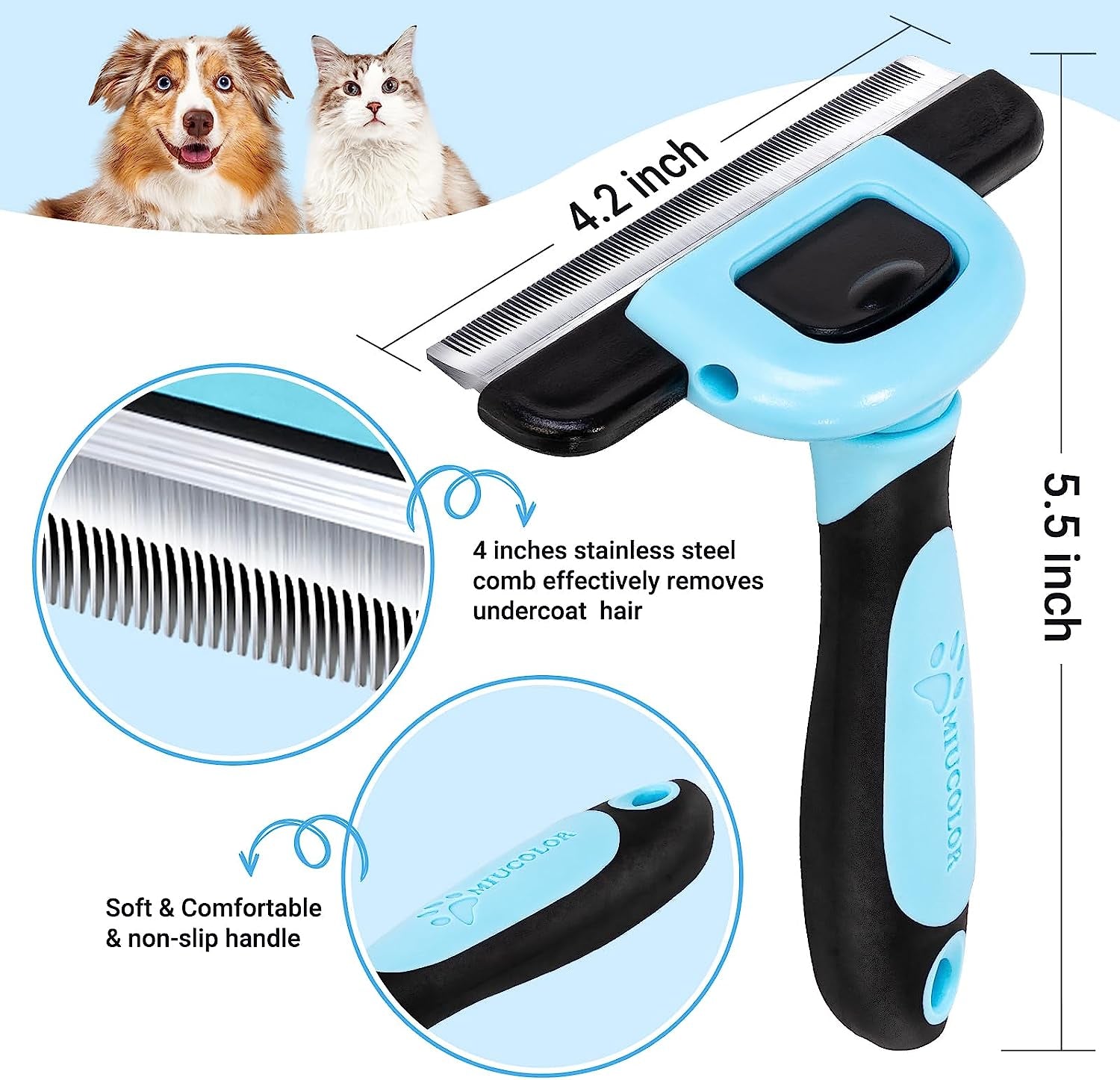 Pet Grooming Brush, Deshedding Tool for Dogs & Cats, Effectively Reduces Shedding by up to 95% for Short Medium and Long Pet Hair