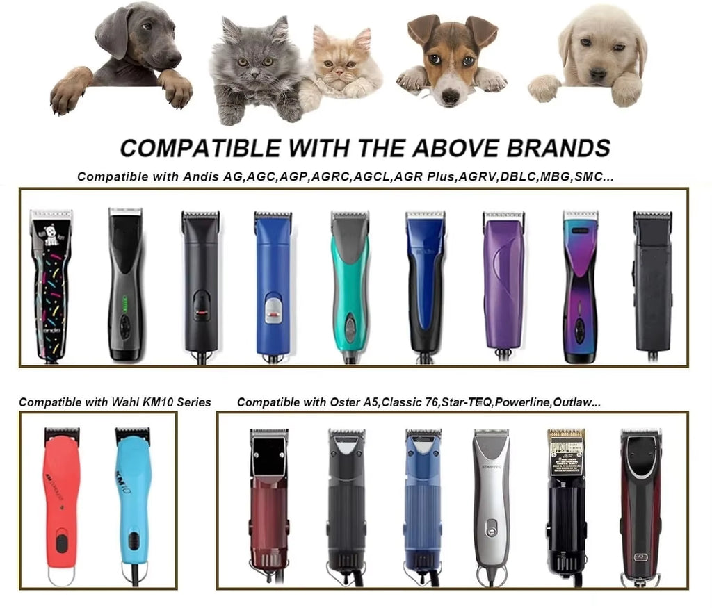 Detachable Pet Dog Clipper Ceramic Blades Set Compatible with Andis,Oster A5,Wahl KM10 Series Clippers