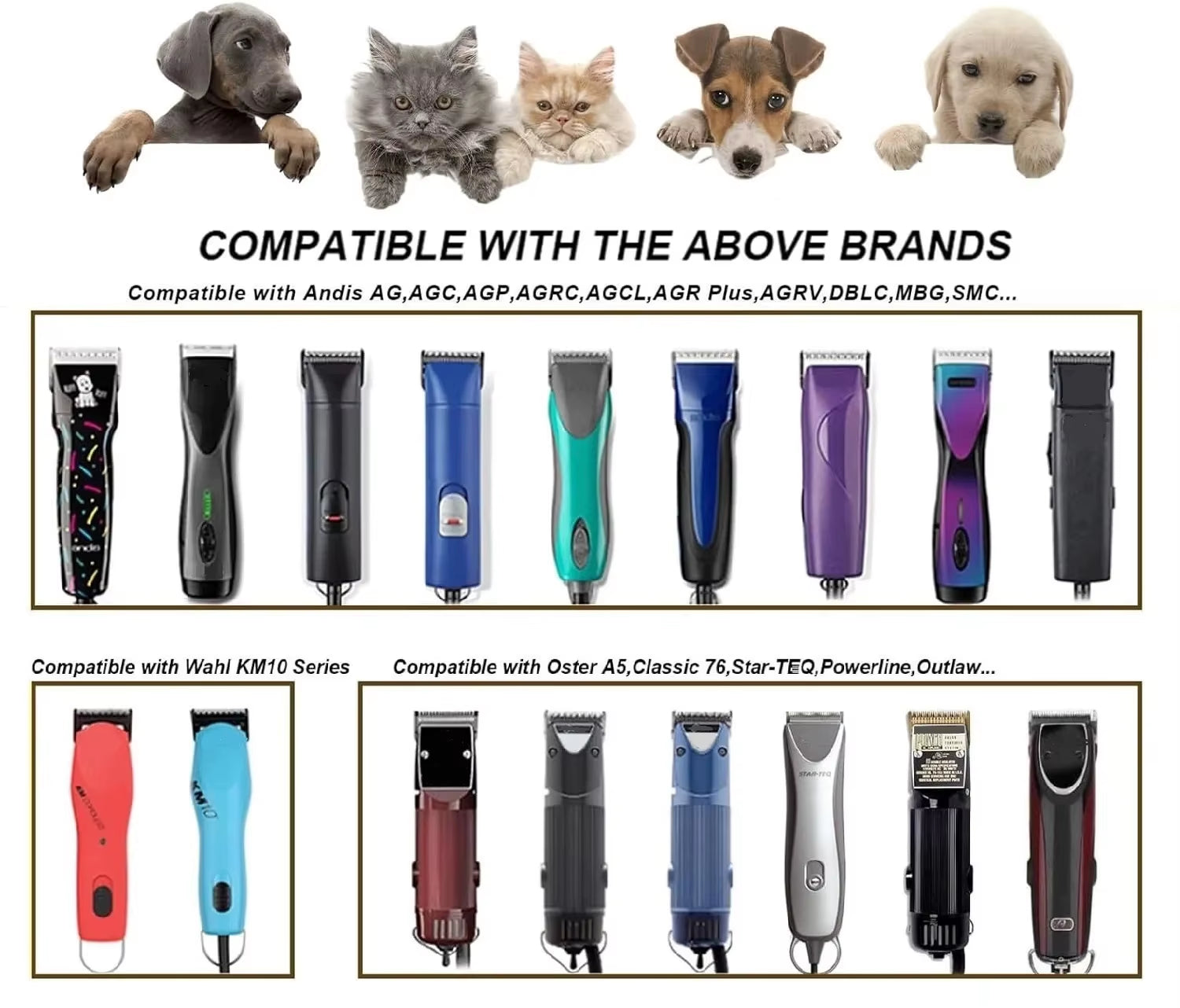 Detachable Pet Dog Clipper Ceramic Blades Set Compatible with Andis,Oster A5,Wahl KM10 Series Clippers