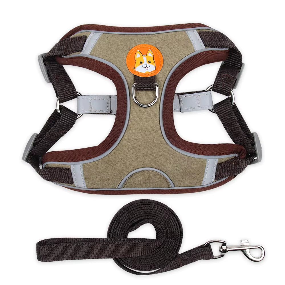 Soft Comfortable Dog Cat Harness Vest Reflective Breathable Mesh with Leash for Small Pet Adjustable No Pull Escape Proof Design