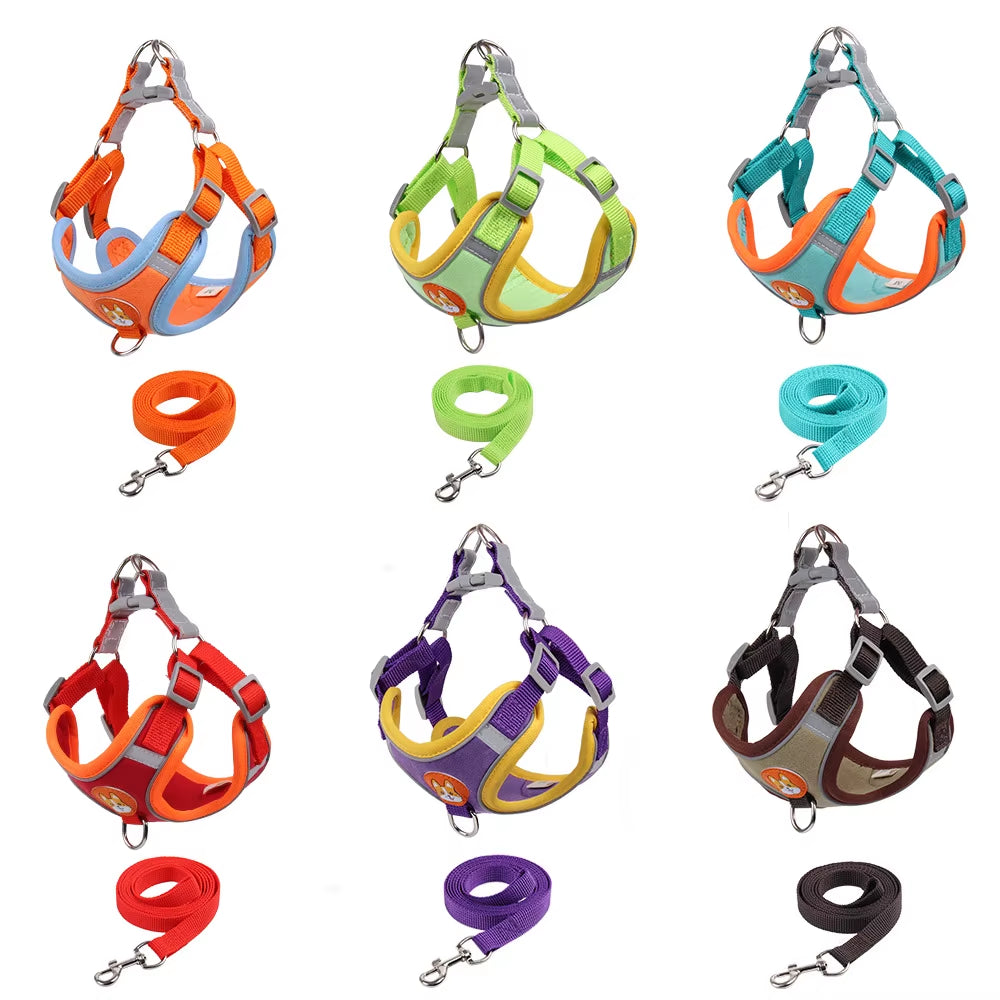 Soft Comfortable Dog Cat Harness Vest Reflective Breathable Mesh with Leash for Small Pet Adjustable No Pull Escape Proof Design