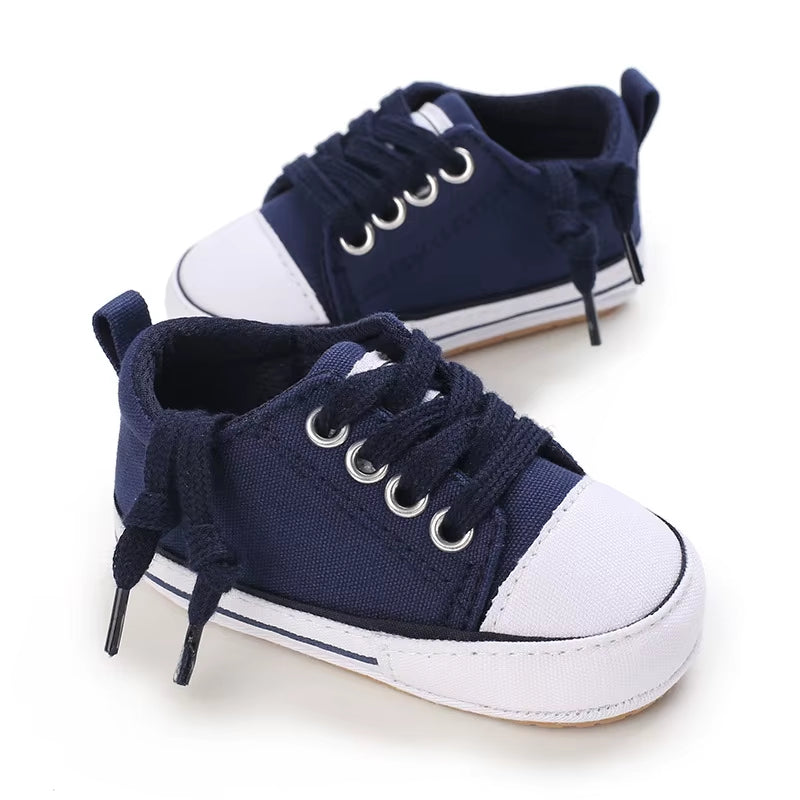 Baby Sneakers Baby Boys Girls Canvas Shoes Non-Slip Rubber Sole Comfortable Soft Unisex Baby Basketball Shoes 0-18M