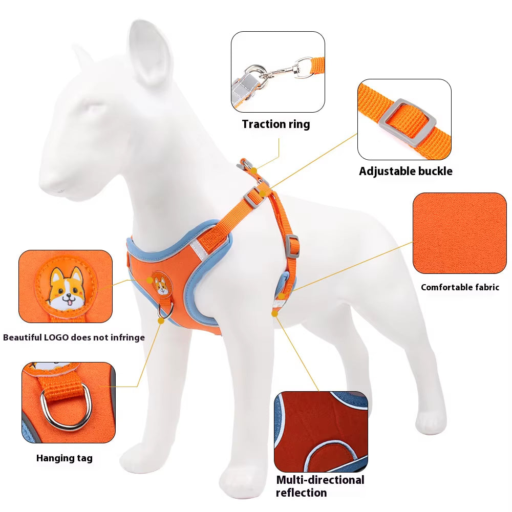 Soft Comfortable Dog Cat Harness Vest Reflective Breathable Mesh with Leash for Small Pet Adjustable No Pull Escape Proof Design