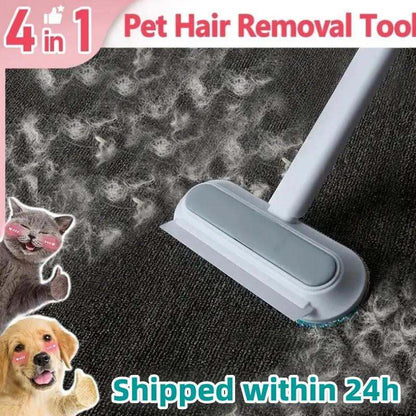 4-in-1 Reusable Pet Hair Remover Brush – Long Handle, Lint-Free Sofa & Car