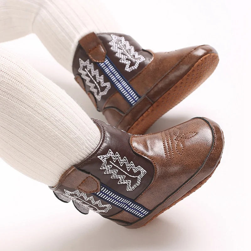 Winter Autumn Baby Shoes Western Denim Midsole Boots Infant Boys Girls PU Printing Soft Bottom anti Slip Casual Walking Shoes