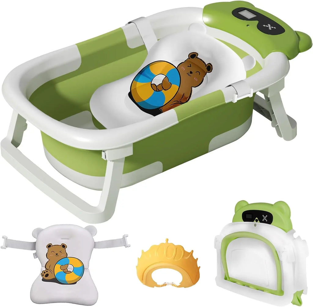 Baby Bathtub Foldable Baby Bathtub with Thermometer and Floating Cushion for Infants and Toddlers Newborn from 0-36 Months