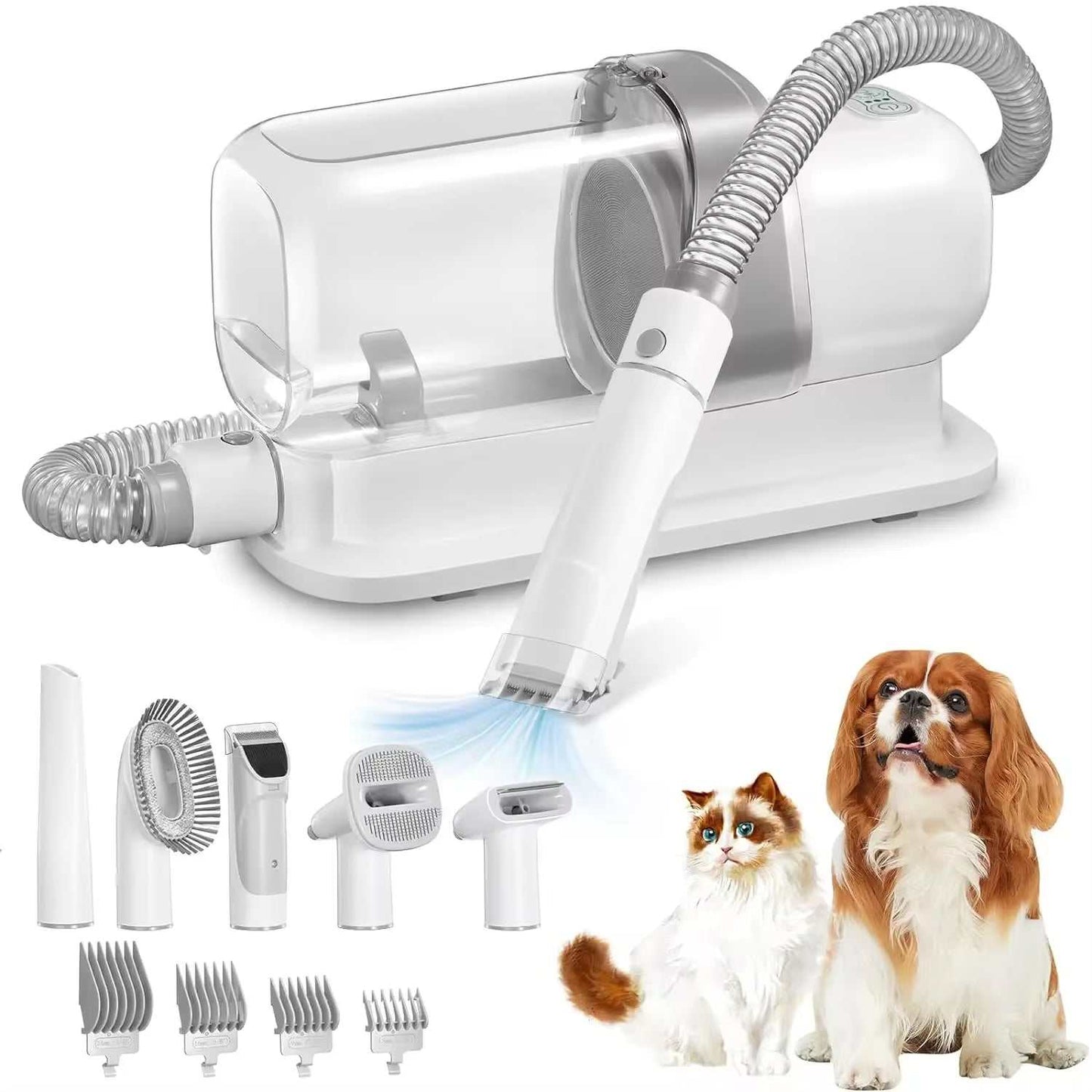 Dog Grooming Vacuum with 2.3L dust cup and multiple attachments for efficient pet hair removal and grooming