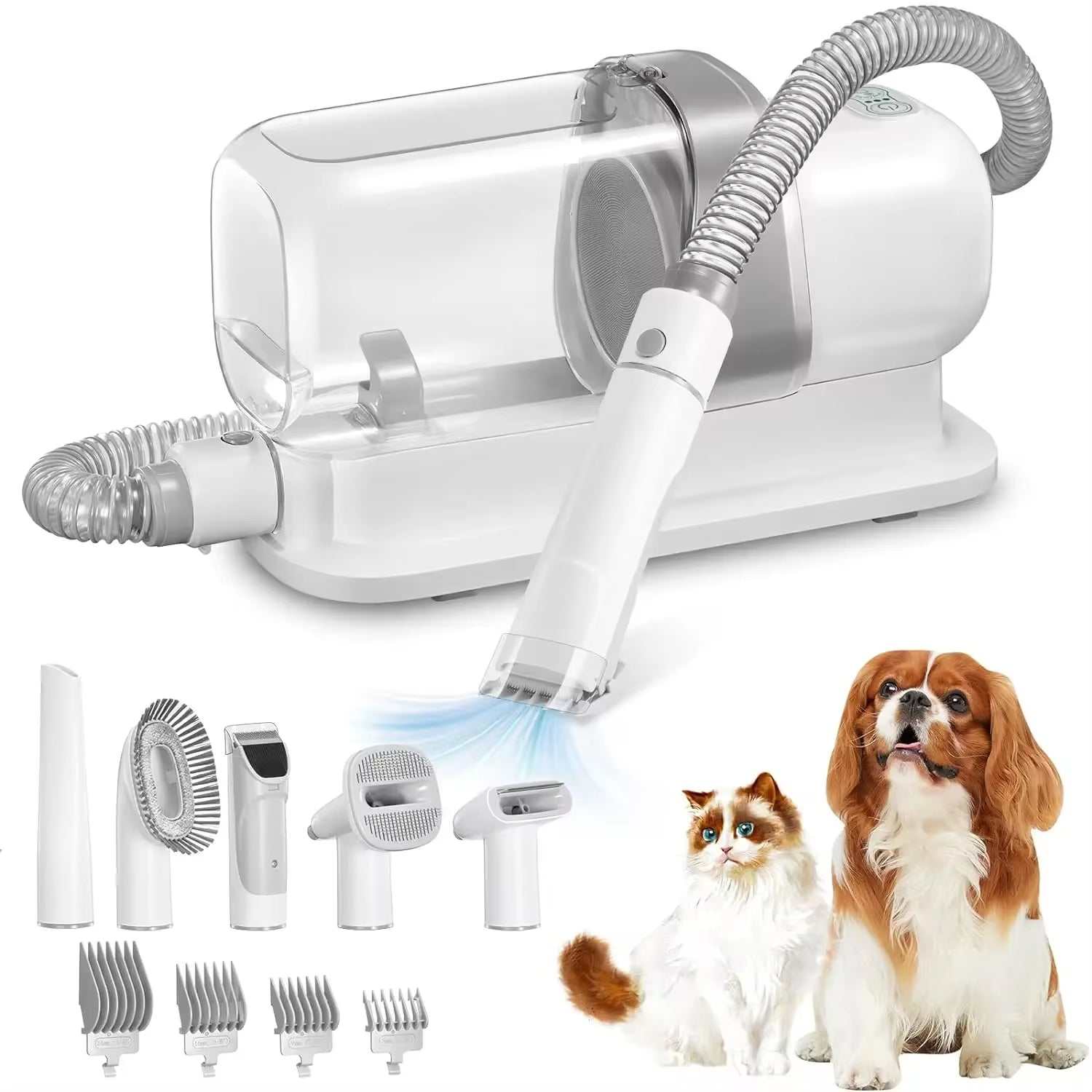 Dog Grooming Vacuum with 2.3L dust cup and multiple attachments for efficient pet hair removal and grooming