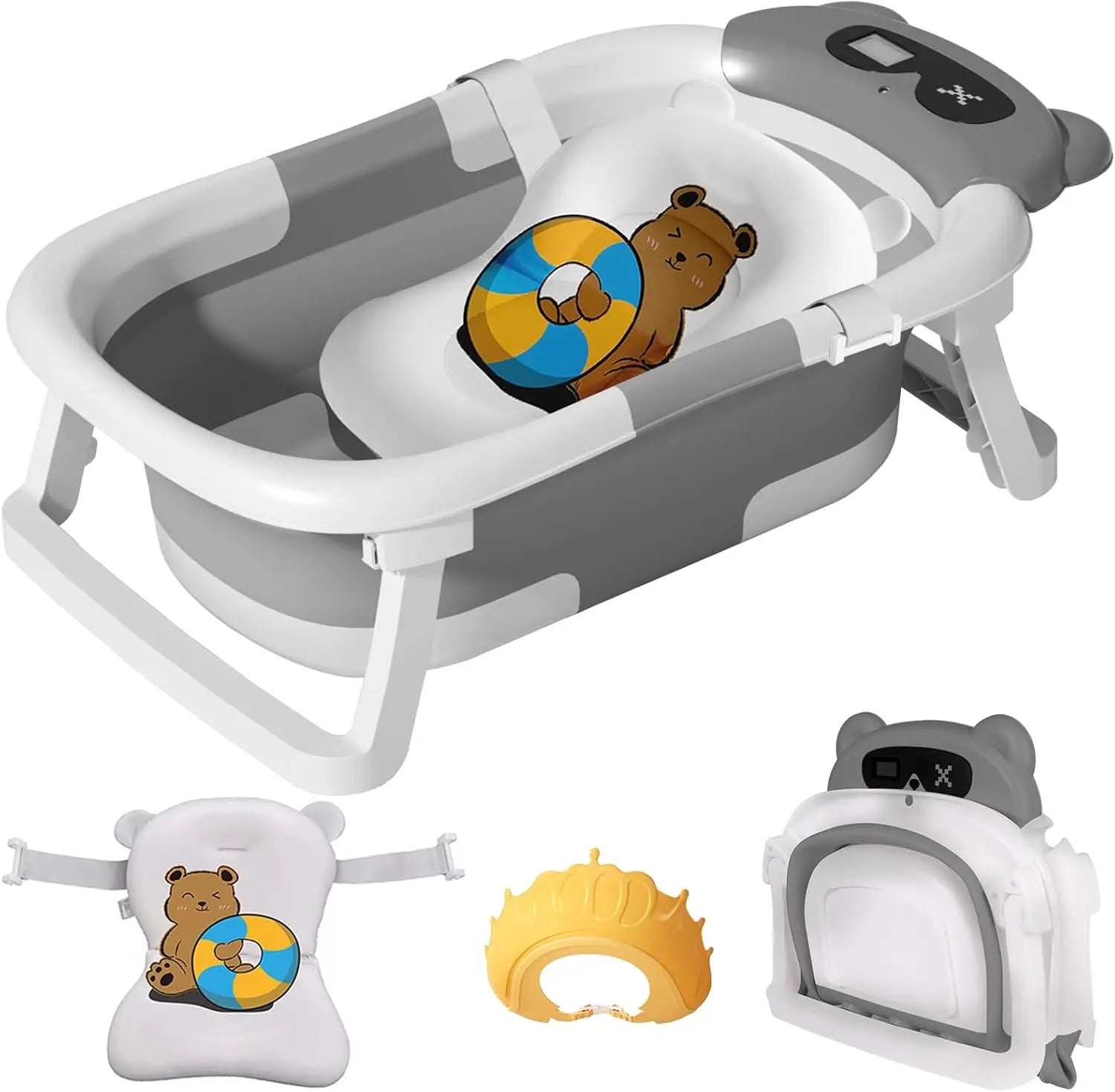 Baby Bathtub Foldable Baby Bathtub with Thermometer and Floating Cushion for Infants and Toddlers Newborn from 0-36 Months