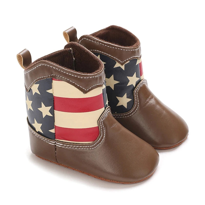 Winter Autumn Baby Shoes Western Denim Midsole Boots Infant Boys Girls PU Printing Soft Bottom anti Slip Casual Walking Shoes