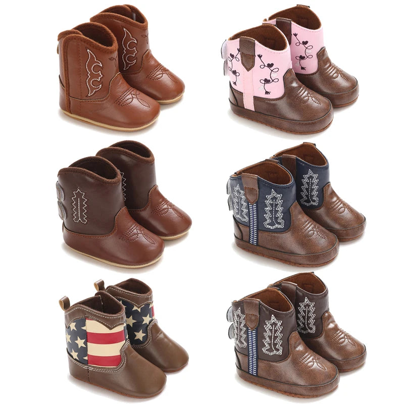 Winter Autumn Baby Shoes Western Denim Midsole Boots Infant Boys Girls PU Printing Soft Bottom anti Slip Casual Walking Shoes