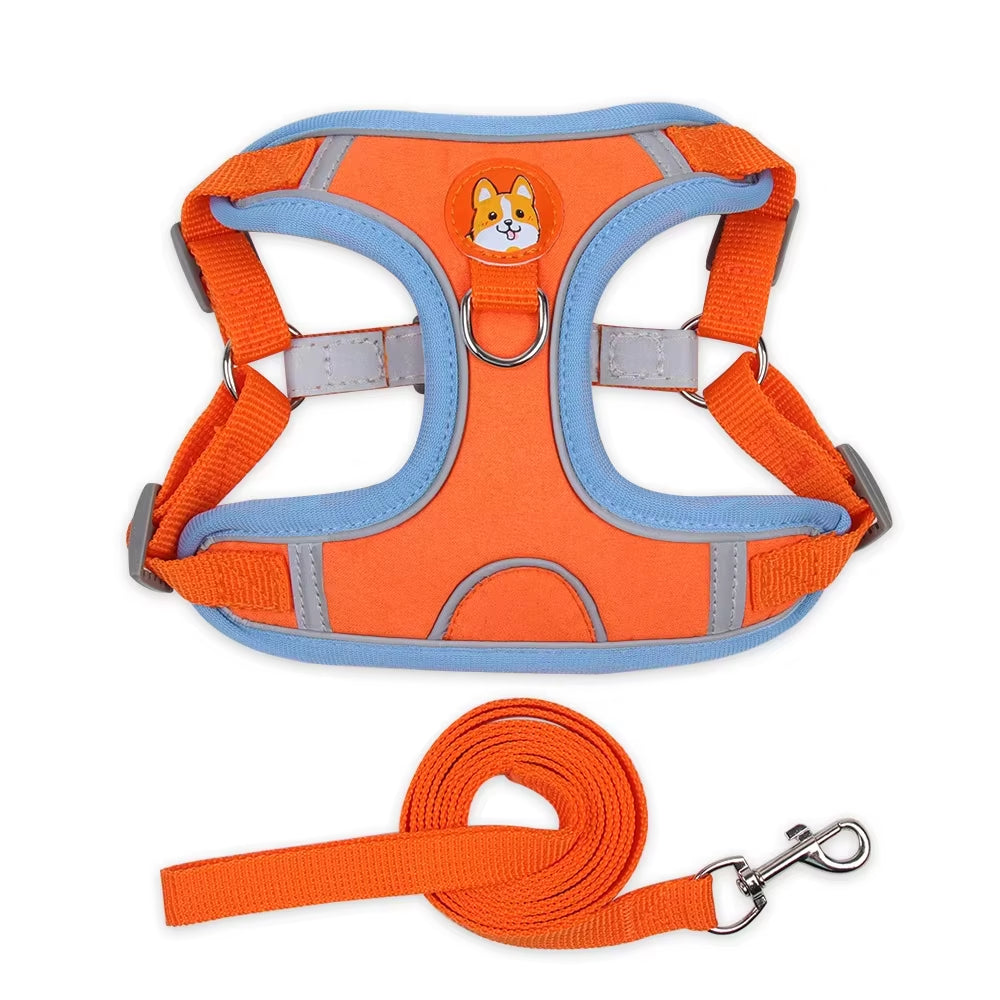 Soft Comfortable Dog Cat Harness Vest Reflective Breathable Mesh with Leash for Small Pet Adjustable No Pull Escape Proof Design