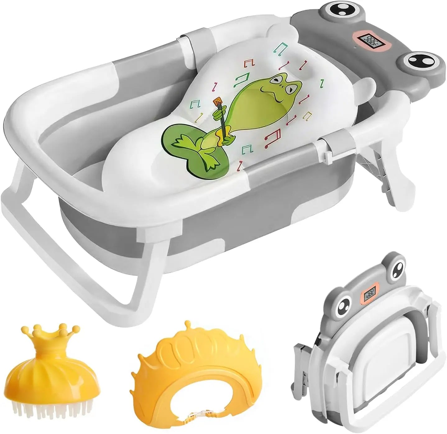 Baby Bathtub Foldable Baby Bathtub with Thermometer and Floating Cushion for Infants and Toddlers Newborn from 0-36 Months