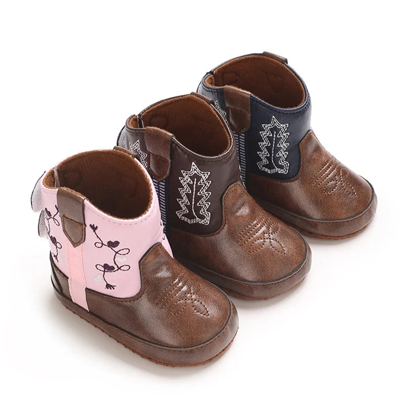Winter Autumn Baby Shoes Western Denim Midsole Boots Infant Boys Girls PU Printing Soft Bottom anti Slip Casual Walking Shoes