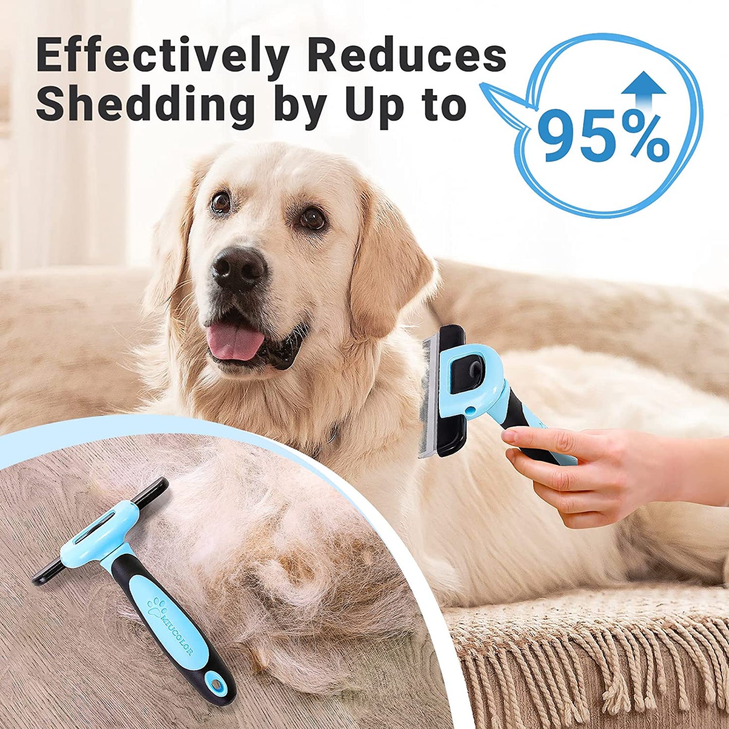 Pet Grooming Brush, Deshedding Tool for Dogs & Cats, Effectively Reduces Shedding by up to 95% for Short Medium and Long Pet Hair