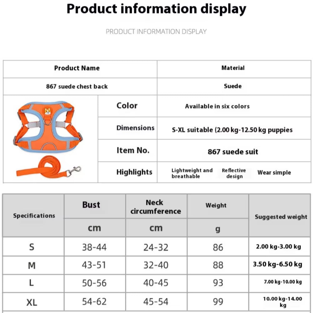 Soft Comfortable Dog Cat Harness Vest Reflective Breathable Mesh with Leash for Small Pet Adjustable No Pull Escape Proof Design