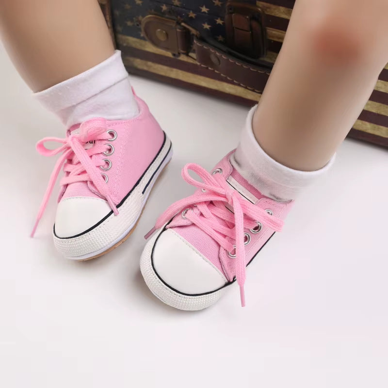 Baby Sneakers Baby Boys Girls Canvas Shoes Non-Slip Rubber Sole Comfortable Soft Unisex Baby Basketball Shoes 0-18M