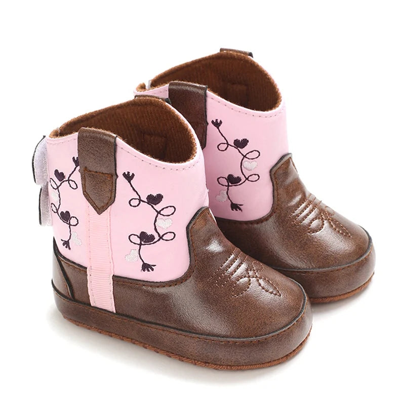 Winter Autumn Baby Shoes Western Denim Midsole Boots Infant Boys Girls PU Printing Soft Bottom anti Slip Casual Walking Shoes