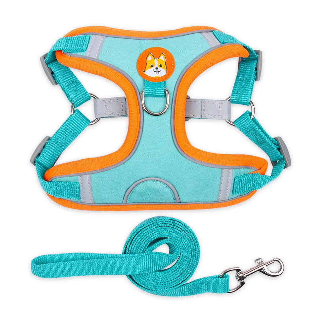 Soft Comfortable Dog Cat Harness Vest Reflective Breathable Mesh with Leash for Small Pet Adjustable No Pull Escape Proof Design